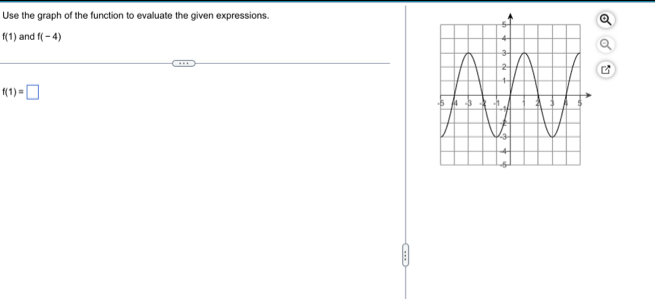 Use the graph of the function to evaluate the given expressions.
f(1) and f(-4)
f(1)=□