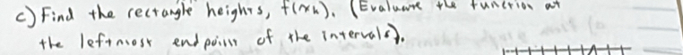 Find the rectangle heights, f(x_k) (Evaluare the funerion at 
the leftnost endpoins of the intervals.