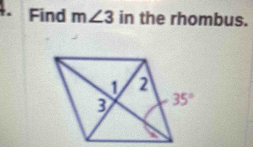 Find m∠ 3 in the rhombus.