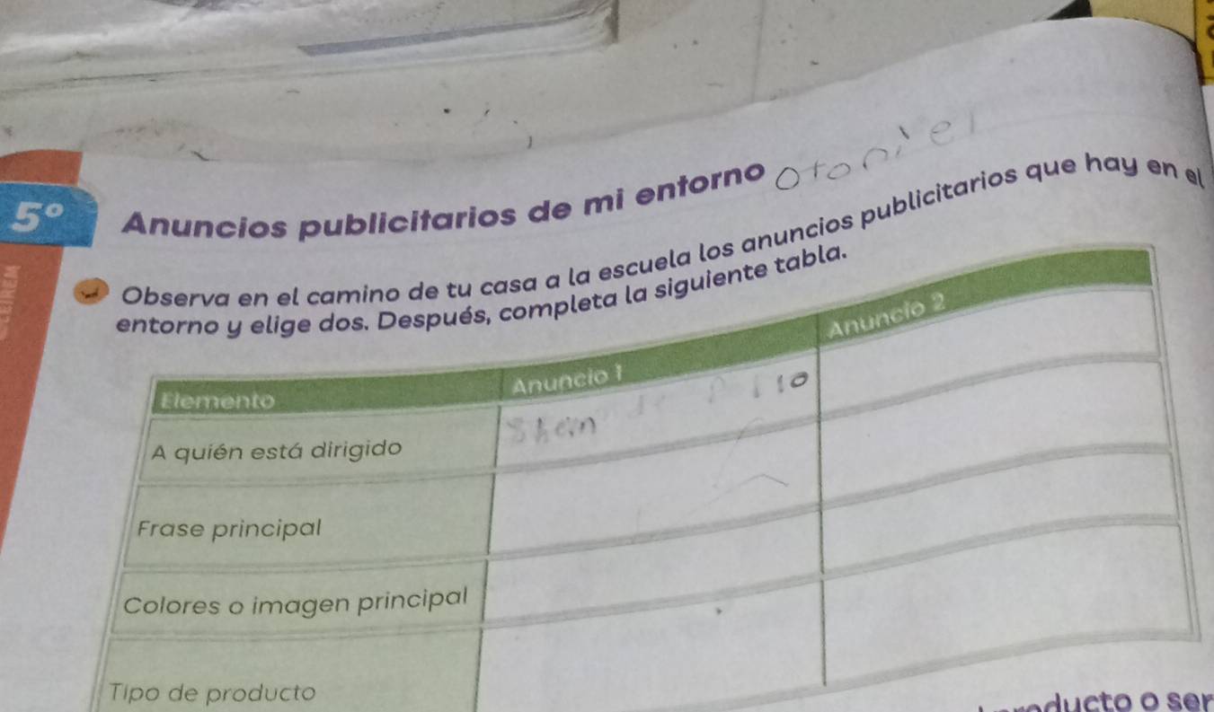 5° Anuncios publicitarios de mi entorno 
ncios publicitarios que hay en e 
Tipo de producto 
r