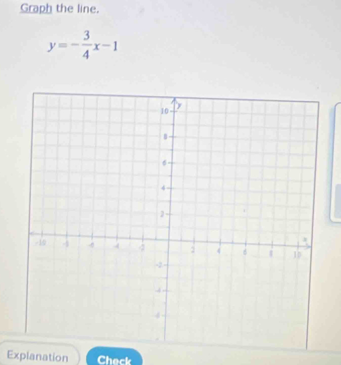 Graph the line.
y=- 3/4 x-1
Explanation Check