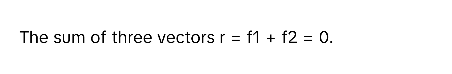 The sum of three vectors r = f1 + f2 = 0.