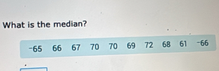 What is the median?
-65 66 67 70 70 69 72 68 61 - 66