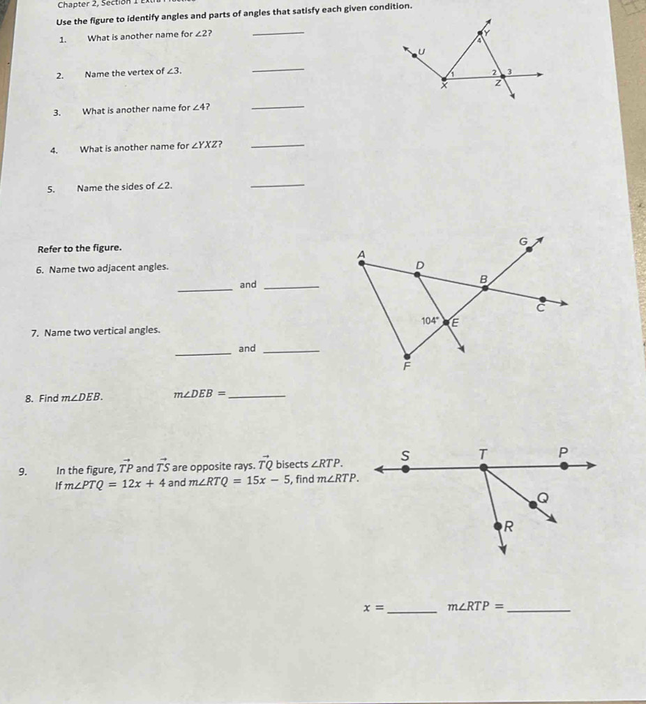 Solved: Chapter 2, Section 1 ex Use the figure to identify angles and ...