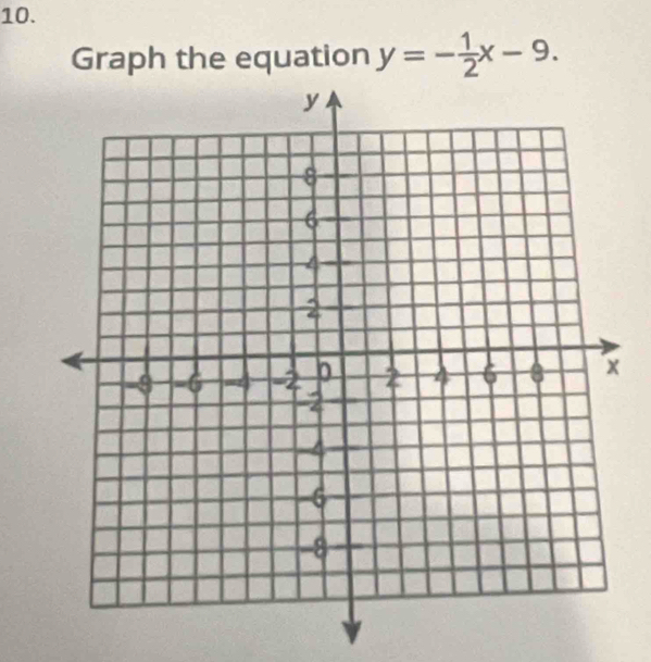 Graph the equation y=- 1/2 x-9.