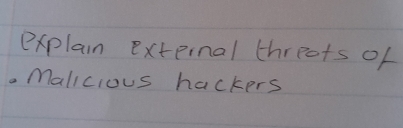 explain extpinal threets of 
. Malicious hackers