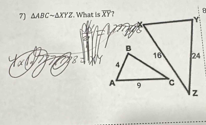 △ ABCsim △ XYZ. What is overline XY ?