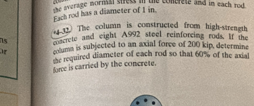 Solved: the average normal stress in the concrete and in each rod. Each ...