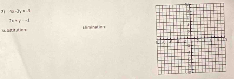 4x-3y=-3
2x+y=-1
Substitution: Elimination: