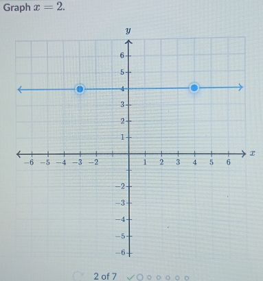 Graph x=2.
x
2 of 7