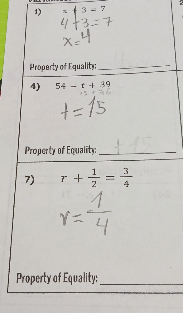 2
1) x+3=7