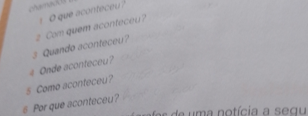 que aconteceu? 
2 Com quem aconteceu? 
s Quando aconteceu? 
Onde aconteceu 
s Como aconteceu? 
§ Por que aconteceu? 
e a n o tícia a se q u