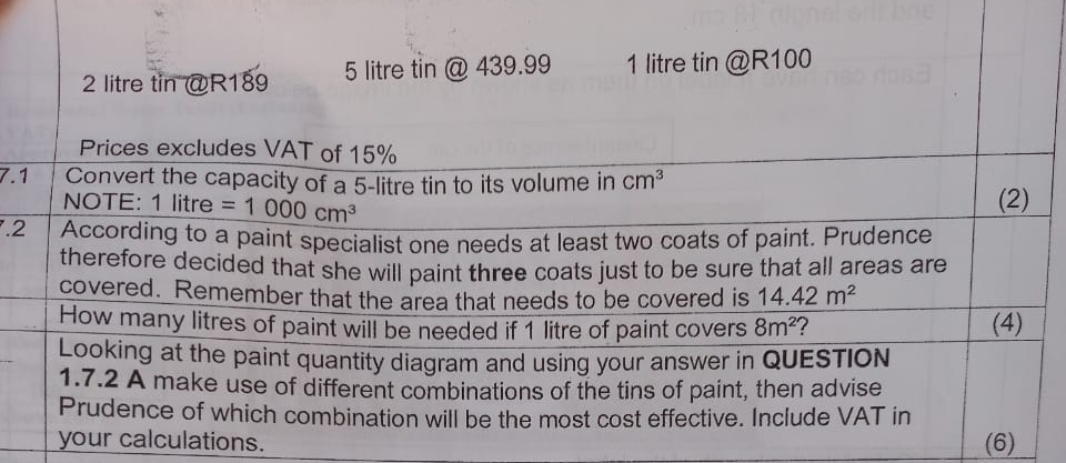 7.2
calculations. (6)