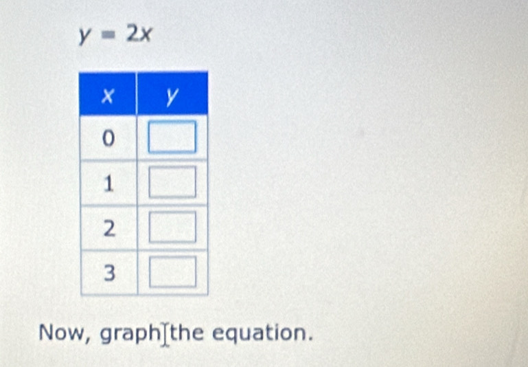 y=2x
Now, graph[the equation.