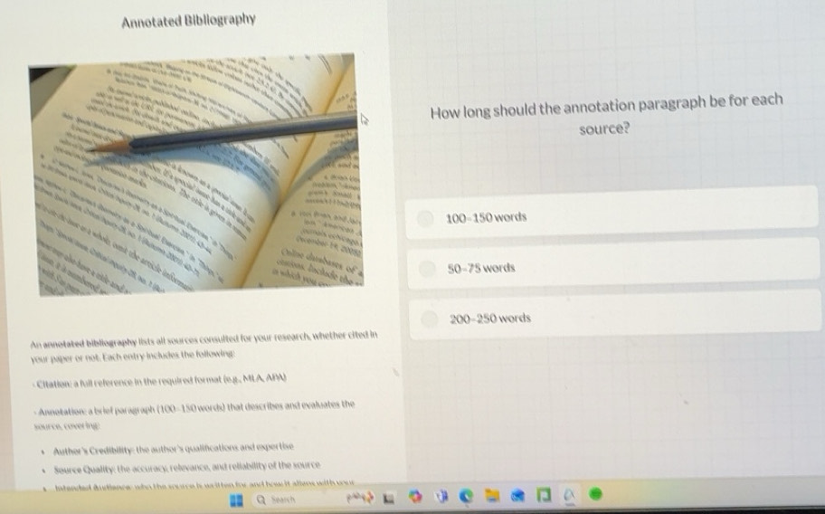 Solved: Annotated Bibliography How long should the annotation paragraph ...