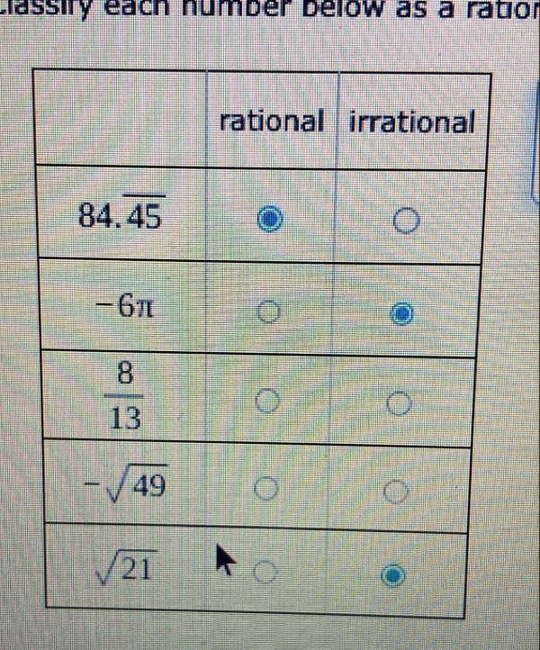 classify each number below as a ratior