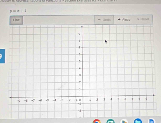 ter 6: Representations of Functions > Sectión Exer t s exenuse 9
y=x+4
Line Undo Redo × Reset