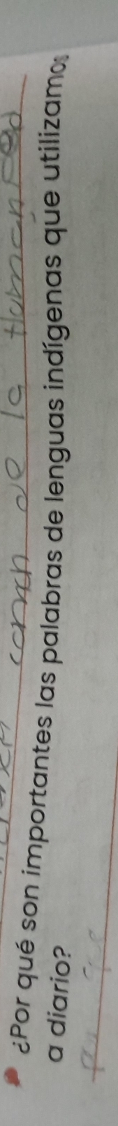 ¿Por qué son importantes las palabras de lenguas indígenas que utilizamo 
a diario? 
_