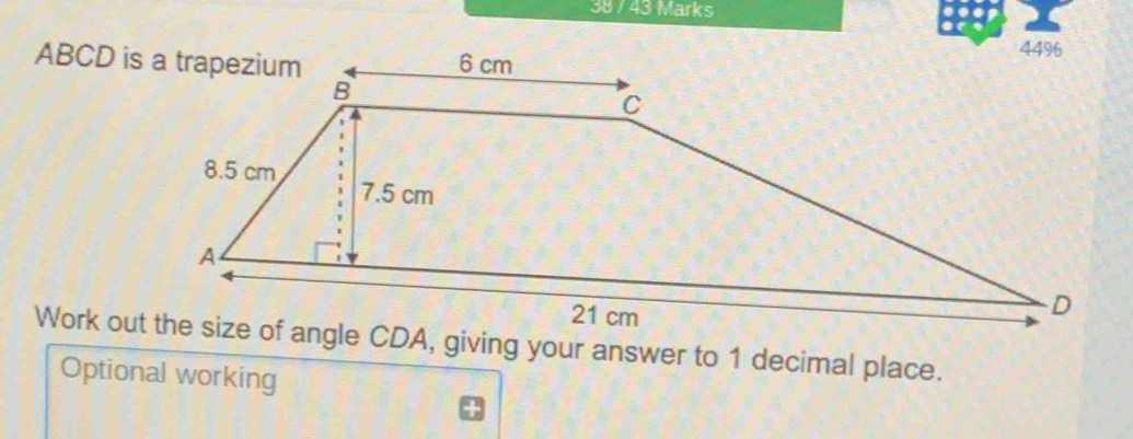 38 / 43 Marks
Optional working