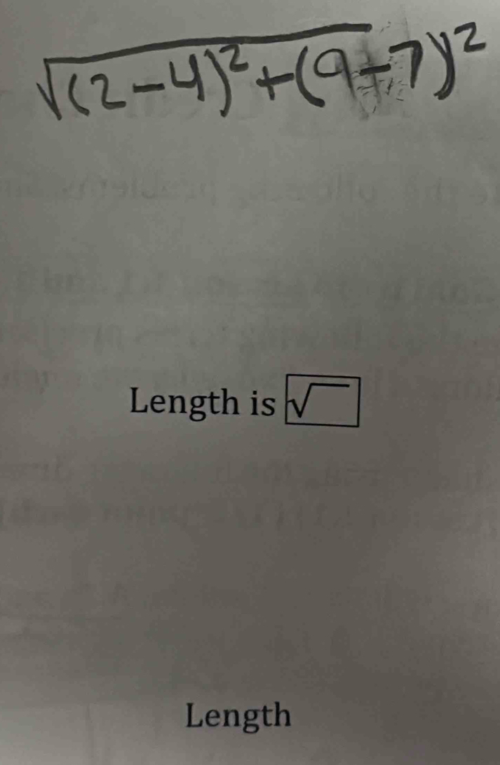 Length is sqrt() 
Length