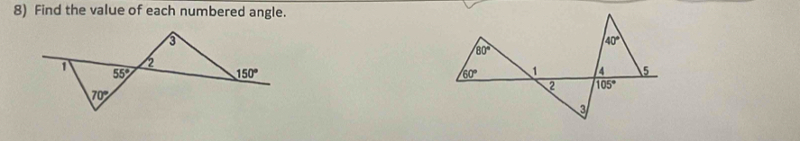 Find the value of each numbered angle.