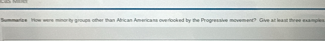 cas Mer 
Summarize How were minority groups other than African Americans overlooked by the Progressive movement? Give at least three examples