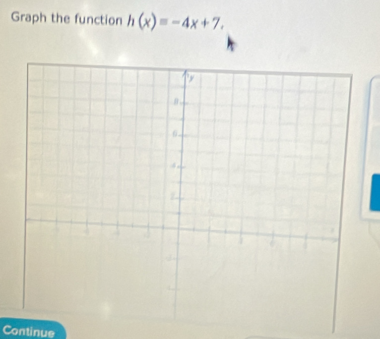 Graph the function h(x)=-4x+7. 
Continue