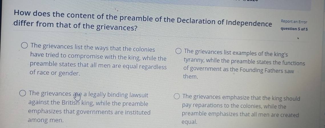Solved: How does the content of the preamble of the Declaration of ...