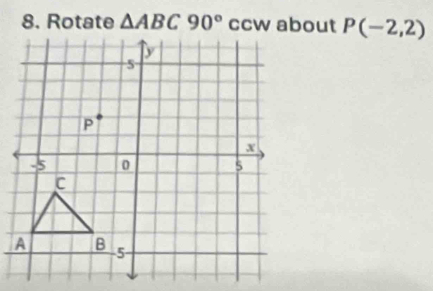 Rotate △ ABC90° ccw about P(-2,2)