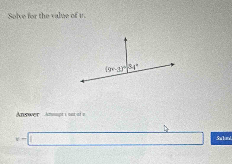 Solve for the value of v.
Answer  Anmpt 1 out of
sin 28^1°
v=□ Submi