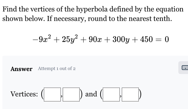Solved: Find the vertices of the hyperbola defined by the equation ...
