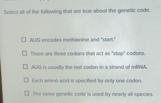 Solved: Select all of the following that are true about the genetic ...