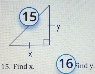 Find x. 16 ind y.