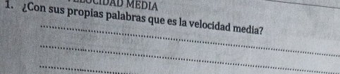 Con sus propias palabras que es la velocidad media? 
_ 
_