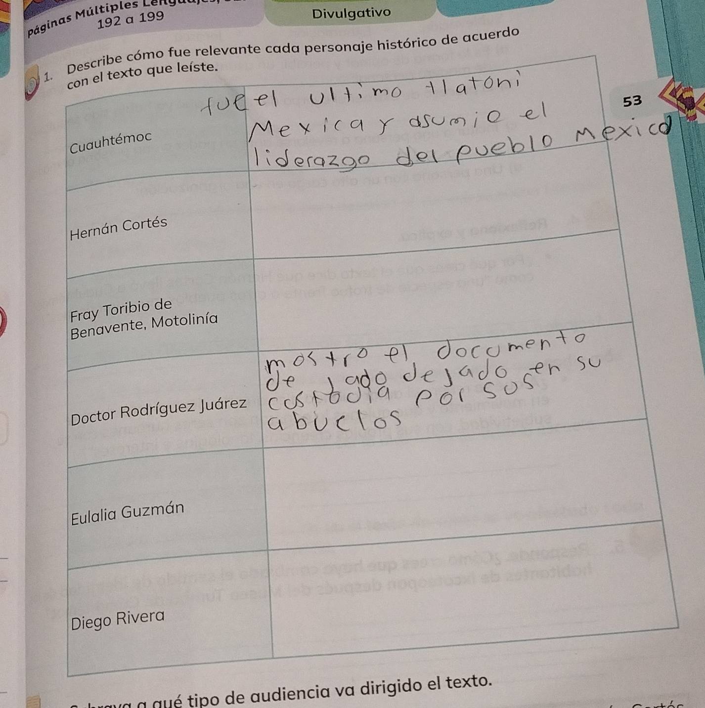 Páginas Múltiples Lengas
192 a 199
Divulgativo 
tórico de acuerdo 
à a qué tipo de audiencia va dirigido el texto.