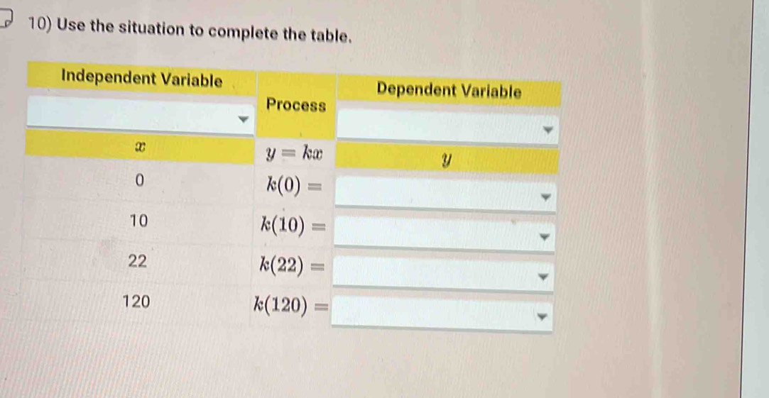 Use the situation to complete the table.