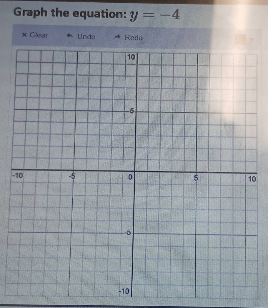 Graph the equation: y=-4
Clear Undo Redo
-0