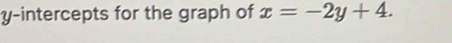 y-intercepts for the graph of x=-2y+4.