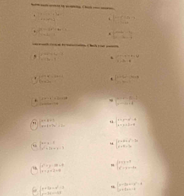 Save cach ereitt ty eeophiig Chark your enower.
y=x^2-3x
(ra),r=_ 
f(x)=beginarrayl -x^2+2x. y=2x^2+4x+1
beginarrayr binder-1 x-3x=-1endarray
Sf  e a h Cosce Do tndntating Chech   oun omr
, beginarrayl x=x^2+4x-2 x=2x-1endarray.
& ∴ △ =-6
1 beginarrayl C=4x+-3x<1,endarray.
beginarrayl y=(x-5)^2x+9 x-y+1.  (3x^2-4+1))/x-1  
beginarrayl x-y-2 y-x+4endarray.
11 beginarrayl x+y+3 y=1+2xendarray. beginarrayl x+y=x^2-6 x+y+3=0endarray.
12
u beginarrayl x-y-5 x^2+2x+y-3endarray.
14. beginarrayl F+4=x^2-2x F+9=3xendarray.
15. beginarrayl x^2+y-10=0 x+y+2=0endarray.
16 beginarrayl x+y=7 x^2-y=-5xendarray.
17 beginarrayl y+5y=x^2-3 y-3x=-15endarray.
1. beginarrayl y=2x=-x^2-4 x+2x=-1endarray.