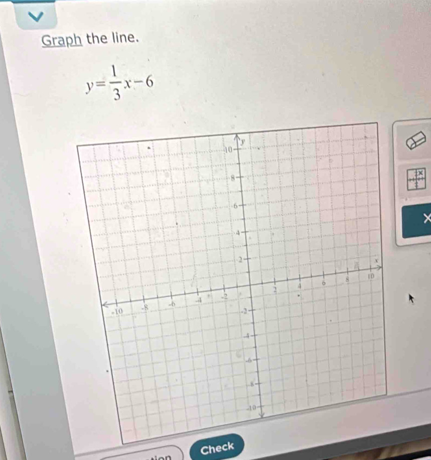 Graph the line.
y= 1/3 x-6

Check