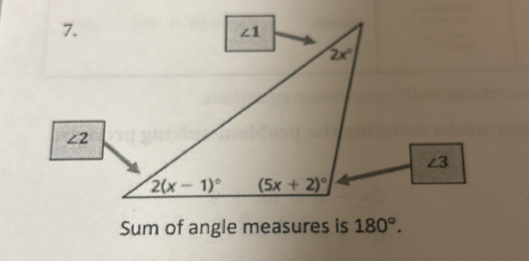 ∠ 2
Sum of angle measures is 180°.