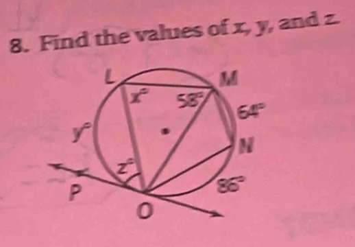 Find the values of x, y, and z.