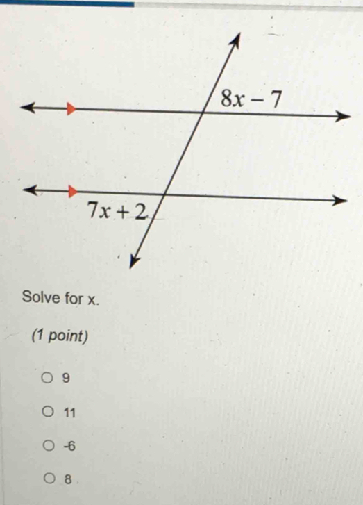 Solve for x.
(1 point)
9
11
-6
8 .