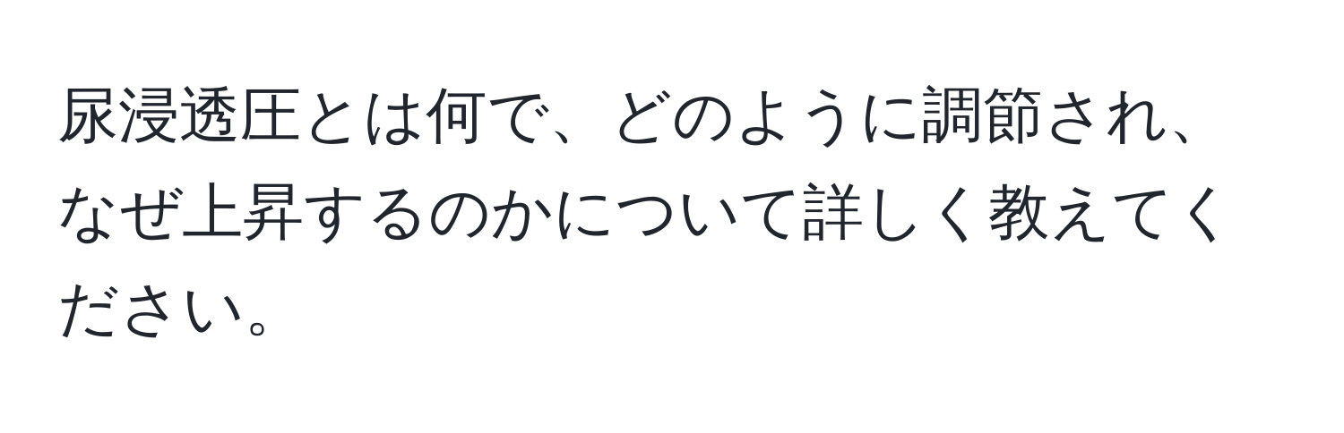 尿浸透圧とは何で、どのように調節され、なぜ上昇するのかについて詳しく教えてください。