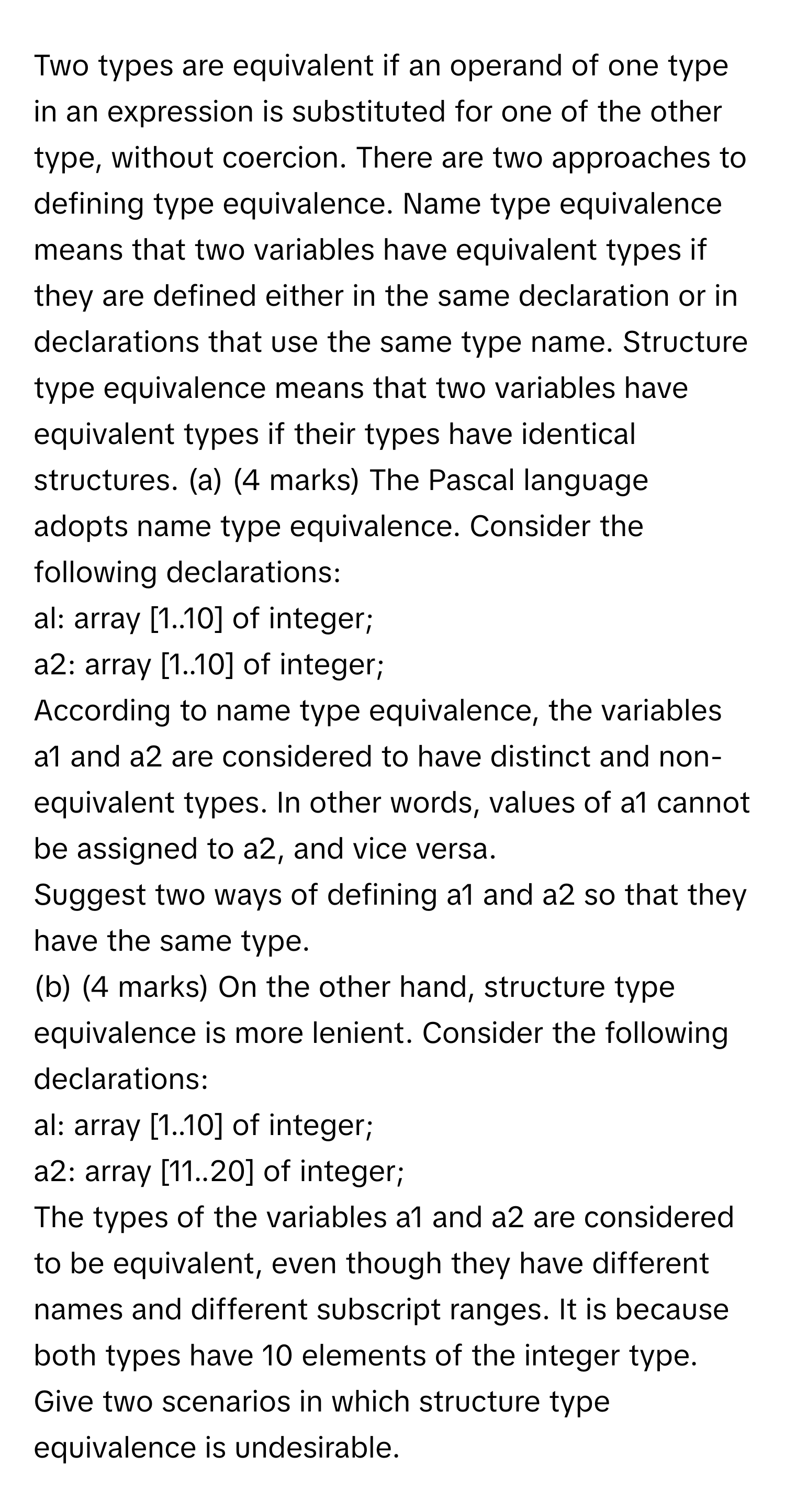 Solved: Two types are equivalent if an operand of one type in an ...