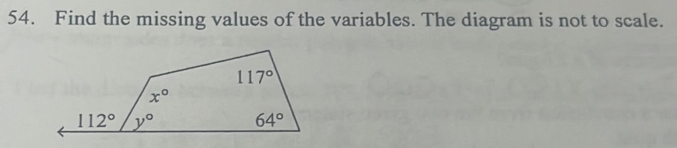 Find the missing values of the variables. The diagram is not to scale.