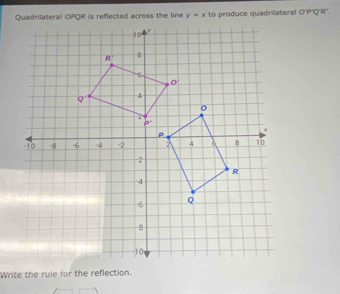 y=x to produce quadrilateral O'P'Q'R'.