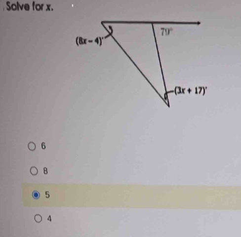 Solve for x.
6
8
5