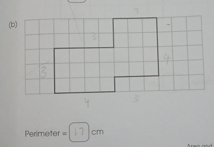 Perimeter = cm
Aroa and