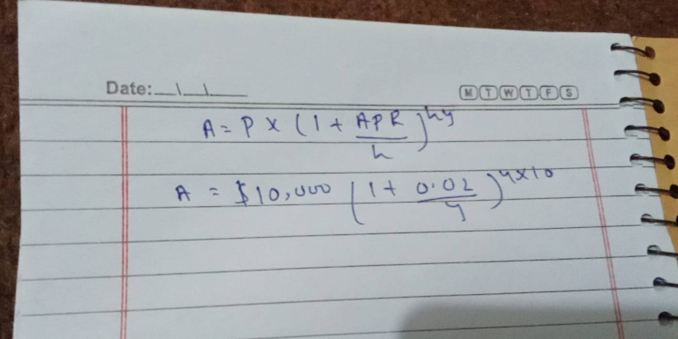 A=p* (1+ ApR/L )^hy
A=$ 10,000(1+ (0.02)/y )^4* 10